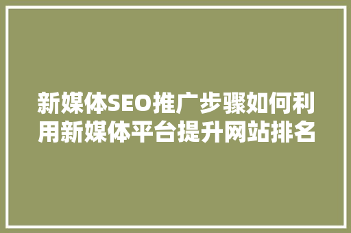 新媒体SEO推广步骤如何利用新媒体平台提升网站排名