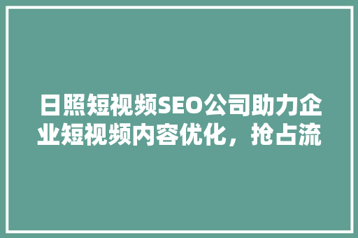 日照短视频SEO公司助力企业短视频内容优化，抢占流量高地