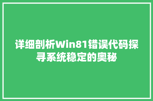 详细剖析Win81错误代码探寻系统稳定的奥秘