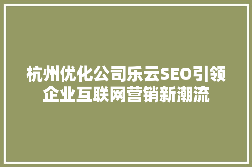 杭州优化公司乐云SEO引领企业互联网营销新潮流