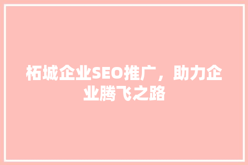 柘城企业SEO推广，助力企业腾飞之路