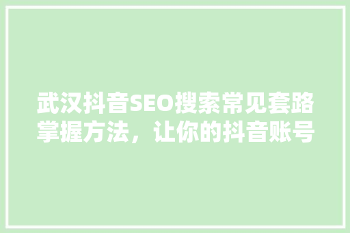 武汉抖音SEO搜索常见套路掌握方法，让你的抖音账号脱颖而出