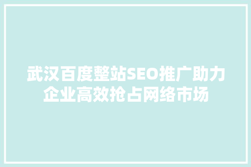 武汉百度整站SEO推广助力企业高效抢占网络市场  第1张
