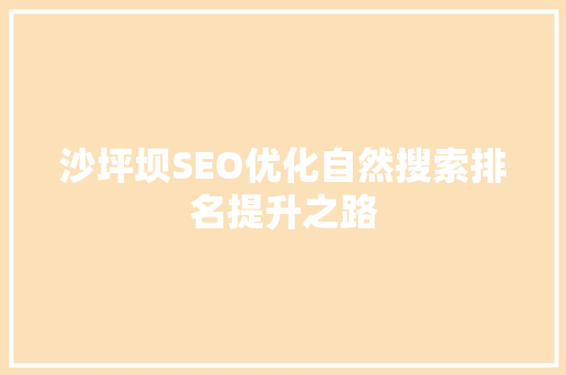 沙坪坝SEO优化自然搜索排名提升之路