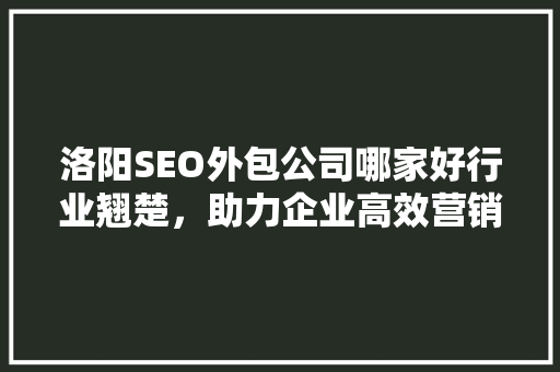 洛阳SEO外包公司哪家好行业翘楚，助力企业高效营销
