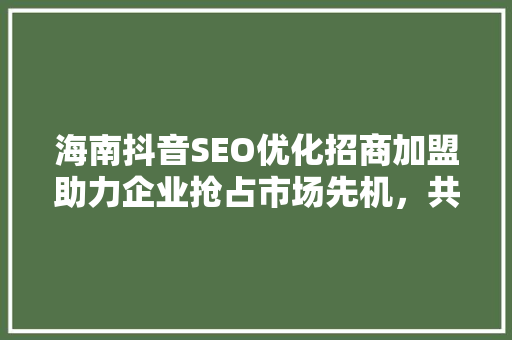 海南抖音SEO优化招商加盟助力企业抢占市场先机，共赢未来