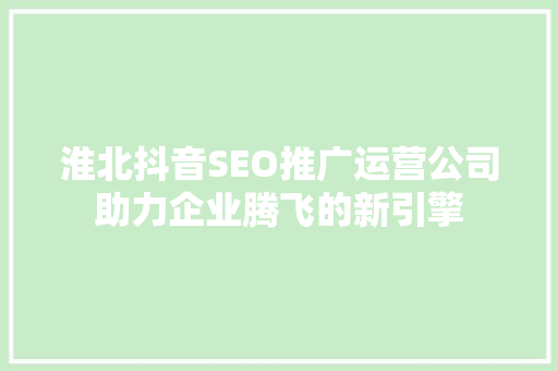 淮北抖音SEO推广运营公司助力企业腾飞的新引擎