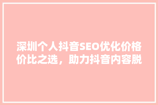 深圳个人抖音SEO优化价格价比之选，助力抖音内容脱颖而出