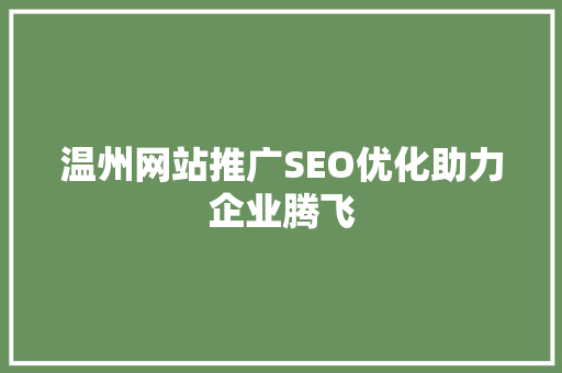 温州网站推广SEO优化助力企业腾飞
