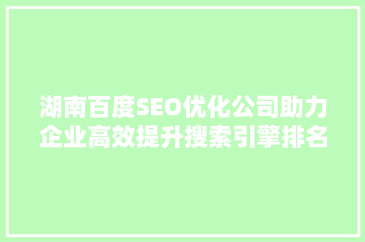 湖南百度SEO优化公司助力企业高效提升搜索引擎排名