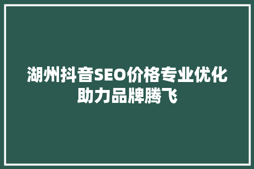 湖州抖音SEO价格专业优化助力品牌腾飞