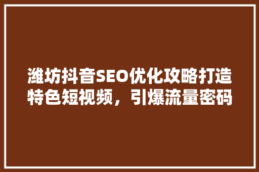 潍坊抖音SEO优化攻略打造特色短视频，引爆流量密码  第1张