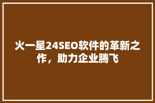 火一星24SEO软件的革新之作，助力企业腾飞