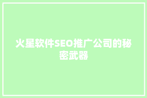 火星软件SEO推广公司的秘密武器