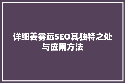 详细姜雾远SEO其独特之处与应用方法