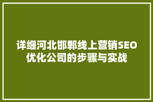 详细河北邯郸线上营销SEO优化公司的步骤与实战