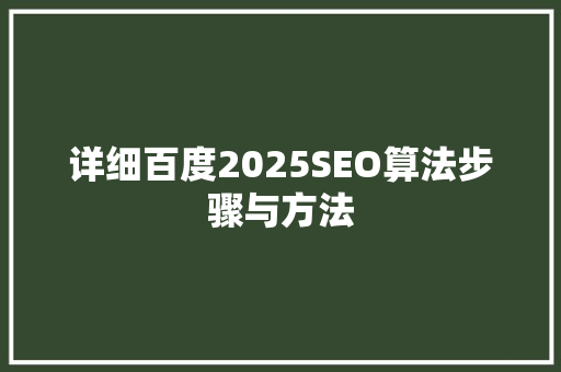 详细百度2025SEO算法步骤与方法