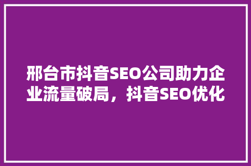 邢台市抖音SEO公司助力企业流量破局，抖音SEO优化之路