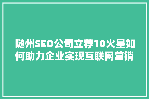 随州SEO公司立荐10火星如何助力企业实现互联网营销突破