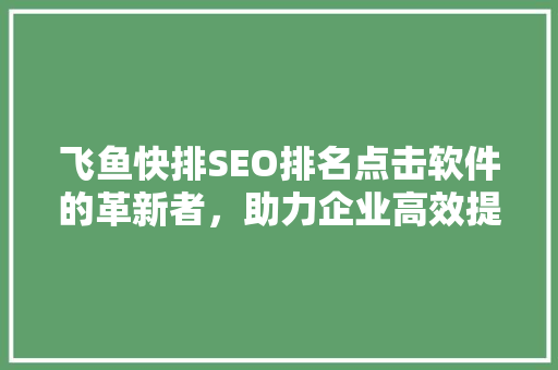飞鱼快排SEO排名点击软件的革新者，助力企业高效提升网站流量