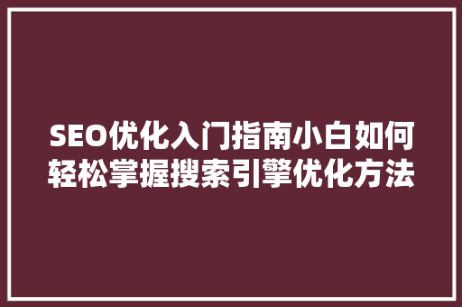 SEO优化入门指南小白如何轻松掌握搜索引擎优化方法