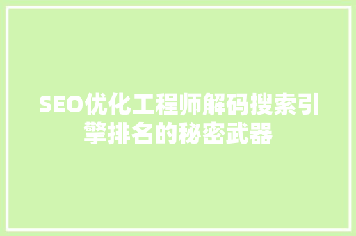 SEO优化工程师解码搜索引擎排名的秘密武器
