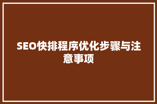 SEO快排程序优化步骤与注意事项