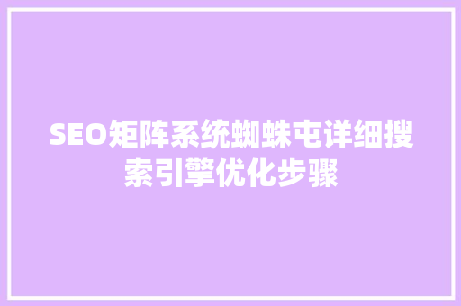 SEO矩阵系统蜘蛛屯详细搜索引擎优化步骤  第1张