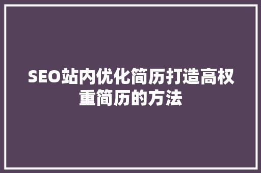 SEO站内优化简历打造高权重简历的方法  第1张