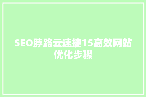 SEO脖路云速捷15高效网站优化步骤