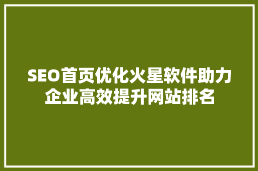 SEO首页优化火星软件助力企业高效提升网站排名