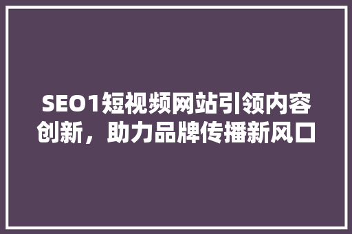 SEO1短视频网站引领内容创新，助力品牌传播新风口