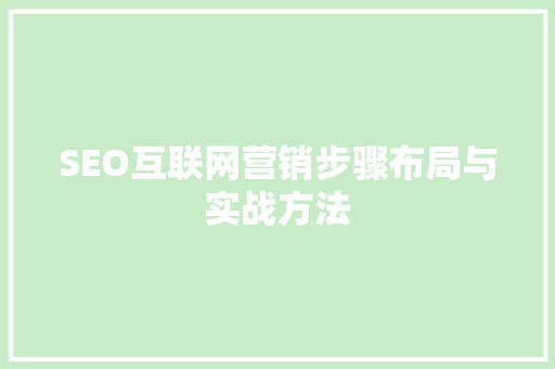 SEO互联网营销步骤布局与实战方法