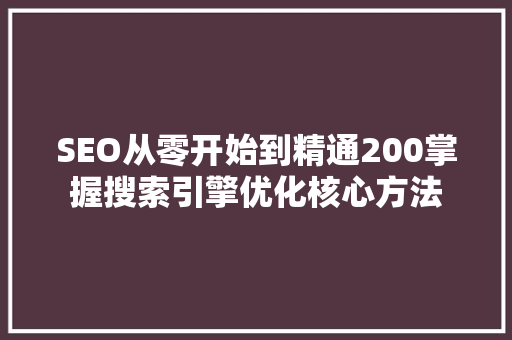 SEO从零开始到精通200掌握搜索引擎优化核心方法