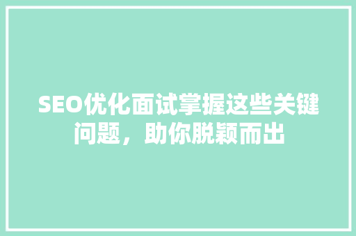 SEO优化面试掌握这些关键问题，助你脱颖而出