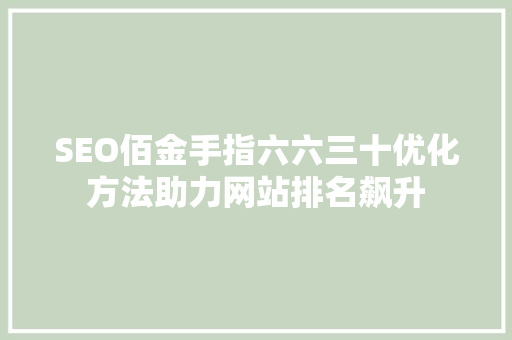 SEO佰金手指六六三十优化方法助力网站排名飙升