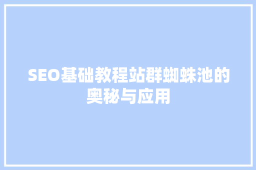 SEO基础教程站群蜘蛛池的奥秘与应用