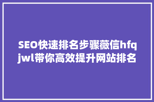 SEO快速排名步骤薇信hfqjwl带你高效提升网站排名