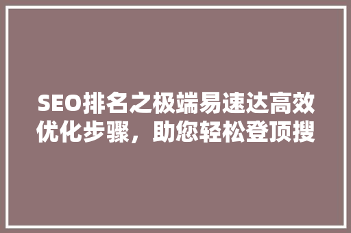 SEO排名之极端易速达高效优化步骤，助您轻松登顶搜索引擎