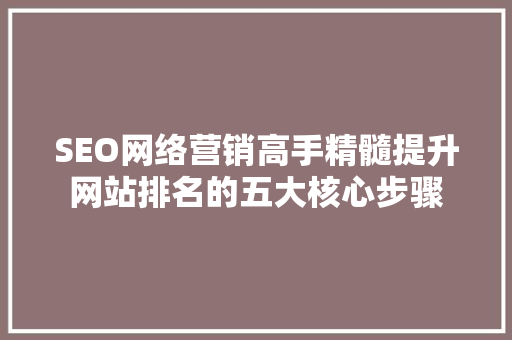 SEO网络营销高手精髓提升网站排名的五大核心步骤