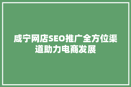 咸宁网店SEO推广全方位渠道助力电商发展