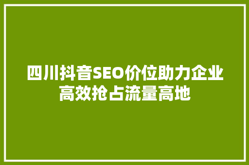 四川抖音SEO价位助力企业高效抢占流量高地