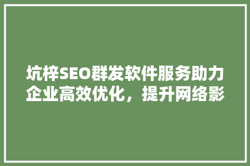 坑梓SEO群发软件服务助力企业高效优化，提升网络影响力