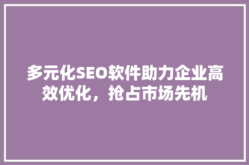 多元化SEO软件助力企业高效优化，抢占市场先机