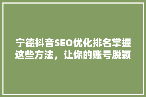 宁德抖音SEO优化排名掌握这些方法，让你的账号脱颖而出