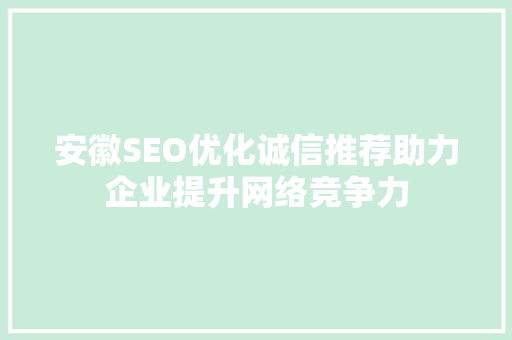 安徽SEO优化诚信推荐助力企业提升网络竞争力