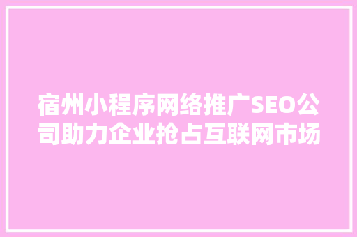宿州小程序网络推广SEO公司助力企业抢占互联网市场制高点