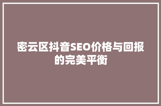 密云区抖音SEO价格与回报的完美平衡