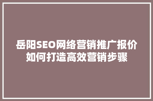 岳阳SEO网络营销推广报价如何打造高效营销步骤