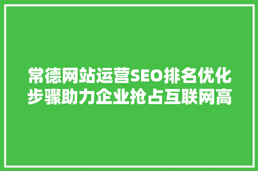 常德网站运营SEO排名优化步骤助力企业抢占互联网高地